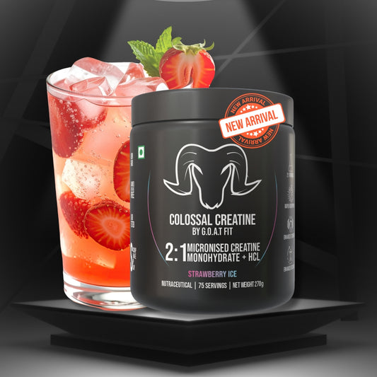 G.O.A.T Fit Colossal Creatine – 2:1 Formula - 2g Monohydrate + 1g HCl | 3g of Pure & Micronized Creatine for High Bioavailability and Fast Absorb, Muscle & Strength Formula | Strawberry Ice | 270gm