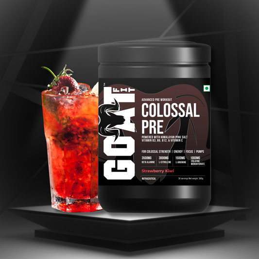 Colossal Pre - Strawberry Kiwi | Advanced Pre Workout for Colossal Strength, Energy, Focus and Pumps | 30/60 servings - 360gms360gms