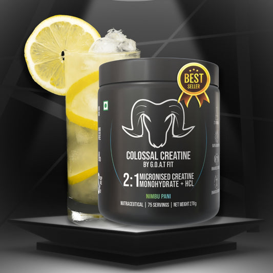 G.O.A.T Fit Colossal Creatine – 2:1 Formula - 2g Monohydrate + 1g HCl | 3g of Pure & Micronized Creatine for High Bioavailability and Fast Absorb, Muscle & Strength Formula | Nimbu Pani | 270gm