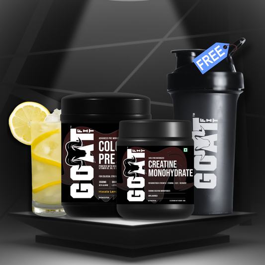 Colossal Combo Pre Workout + Creatine + Free Shaker | Masala Lemonade 180gm + Unflavoured Creatine 100gm