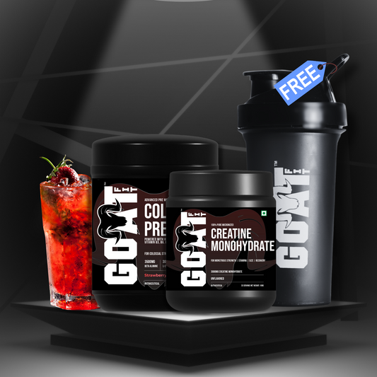 Colossal Combo Pre Workout + Creatine + Free Shaker | Strawberry Kiwi 180gm + Unflavoured Creatine 100gm