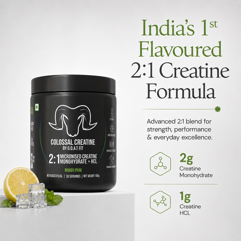 Colossal Creatine – 2:1 Formula - 2g Monohydrate + 1g HCl | Nimbu Pani | 108gm