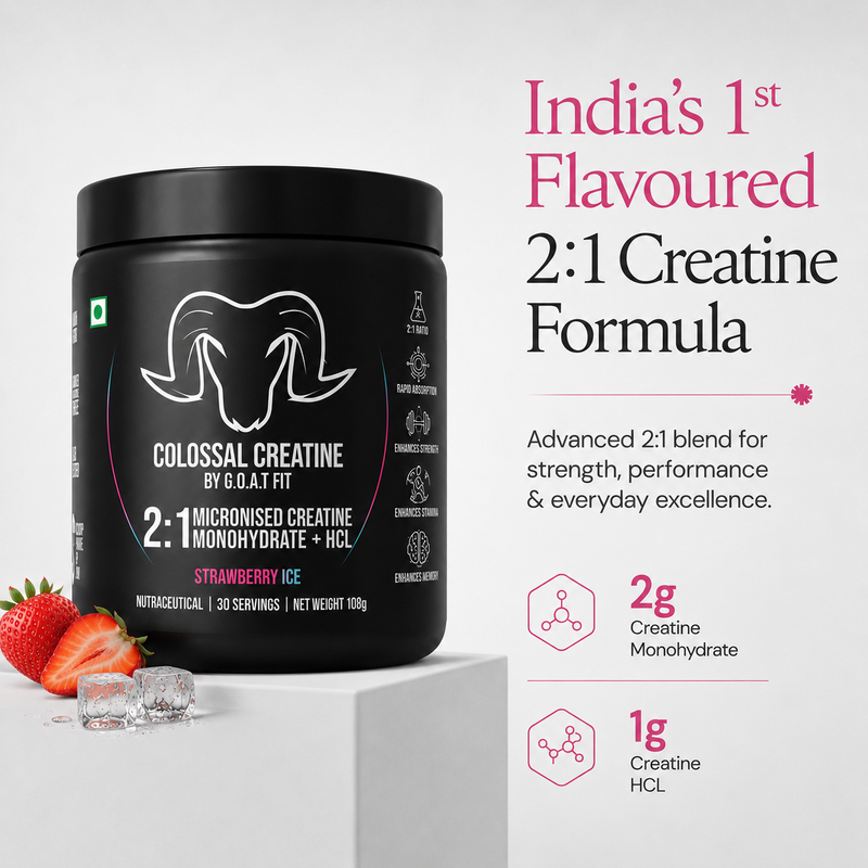 Colossal Creatine – 2:1 Formula - 2g Monohydrate + 1g HCl | Strawberry Ice| 108gm