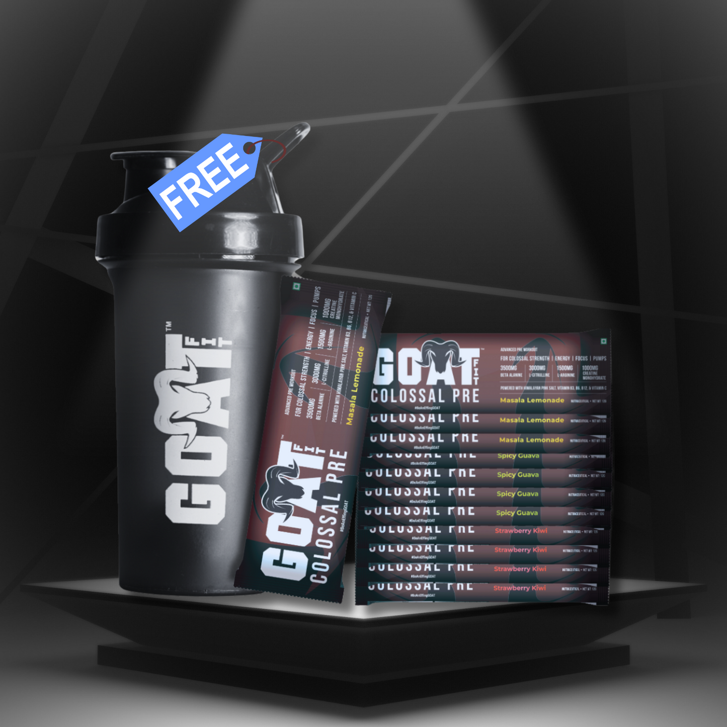 Colossal Assortment | All Flavors Preworkout Sachets with Free Shaker (Black/White)