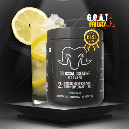 G.O.A.T Fit Colossal Creatine – 2:1 Formula - 2g Monohydrate + 1g HCl | 3g of Pure & Micronized Creatine for High Bioavailability and Fast Absorb, Muscle & Strength Formula | Nimbu Pani | 270gm