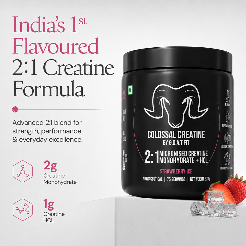 Colossal Creatine – 2:1 Formula - 2g Monohydrate + 1g HCl | Strawberry Ice | 270gm