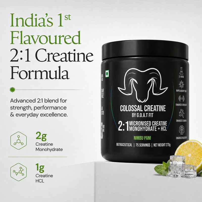 Colossal Creatine – 2:1 Formula - 2g Monohydrate + 1g HCl | Nimbu Pani | 270gm