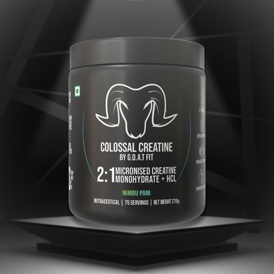 G.O.A.T Fit Colossal Creatine – 2:1 Formula - 2g Monohydrate + 1g HCl | 3g of Pure & Micronized Creatine for High Bioavailability and Fast Absorb, Muscle & Strength Formula | Nimbu Pani | 270gm