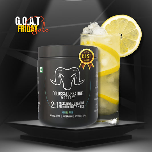 G.O.A.T Fit Colossal Creatine – 2:1 Formula - 2g Monohydrate + 1g HCl | 3g of Pure & Micronized Creatine for High Bioavailability and Fast Absorb, Muscle & Strength Formula | Nimbu Pani | 108gm