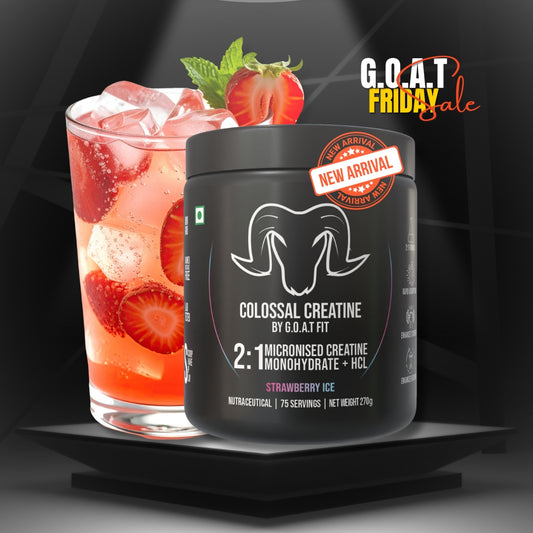 G.O.A.T Fit Colossal Creatine – 2:1 Formula - 2g Monohydrate + 1g HCl | 3g of Pure & Micronized Creatine for High Bioavailability and Fast Absorb, Muscle & Strength Formula | Strawberry Ice | 270gm