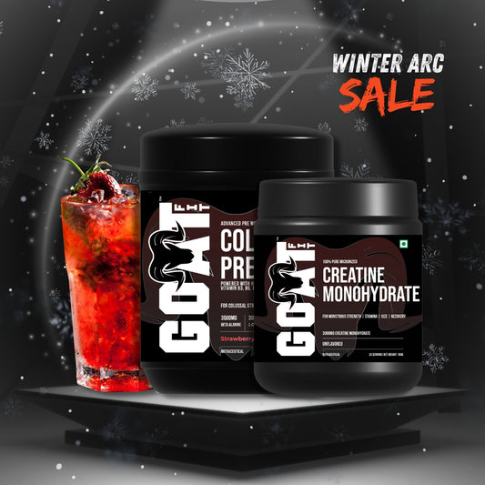Colossal Combo | Colossal Pre Strawberry Kiwi 180gm Pre Workout  + 100% Pure and Micronised Unflavoured Creatine 100gm
