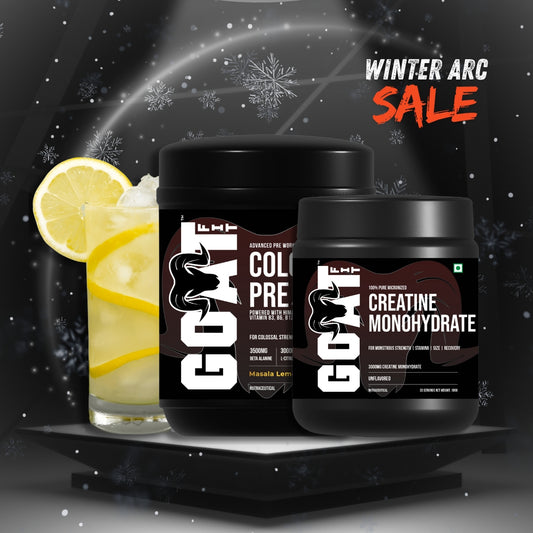 Colossal Combo | Colossal Pre Masala Lemonade 180gm Pre Workout  + 100% Pure and Micronised Unflavoured Creatine 100gm