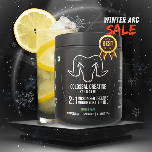 G.O.A.T Fit Colossal Creatine – 2:1 Formula - 2g Monohydrate + 1g HCl | 3g of Pure & Micronized Creatine for High Bioavailability and Fast Absorb, Muscle & Strength Formula | Nimbu Pani | 270gm