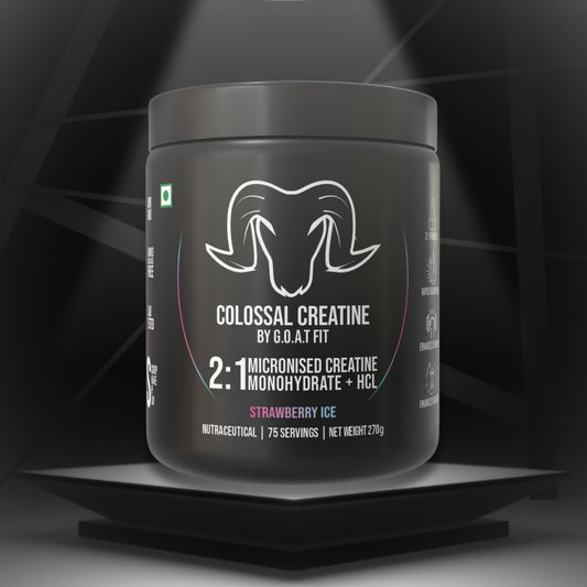 G.O.A.T Fit Colossal Creatine – 2:1 Formula - 2g Monohydrate + 1g HCl | 3g of Pure & Micronized Creatine for High Bioavailability and Fast Absorb, Muscle & Strength Formula | Strawberry Ice | 270gm