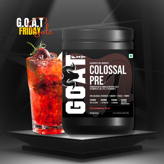 Colossal Pre - Strawberry Kiwi | Advanced Pre Workout for Colossal Strength, Energy, Focus and Pumps | 30/60 servings - 360gms360gms