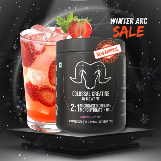 G.O.A.T Fit Colossal Creatine – 2:1 Formula - 2g Monohydrate + 1g HCl | 3g of Pure & Micronized Creatine for High Bioavailability and Fast Absorb, Muscle & Strength Formula | Strawberry Ice | 270gm