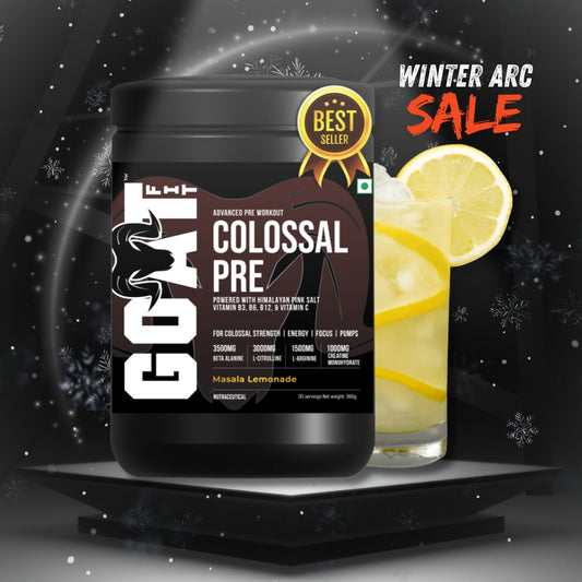 Colossal Pre - Masala Lemonade | Advanced Pre Workout for Colossal Strength, Energy, Focus and Pumps | 30/60 servings - 360gms