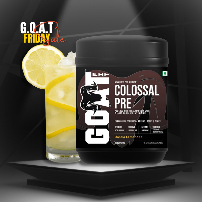 Colossal Pre - Masala Lemonade | Advanced Pre Workout for Colossal Strength, Energy, Focus and Pumps | 15/30 Servings - 180gms