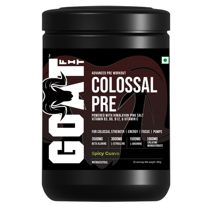 G.O.A.T Fit Colossal Combo with Free Shaker | Colossal Pre + Creatine Monohydrate + Free Protein Shaker | Spicy Guava Pre Workout 360gm + Unflavored Creatine 250gm