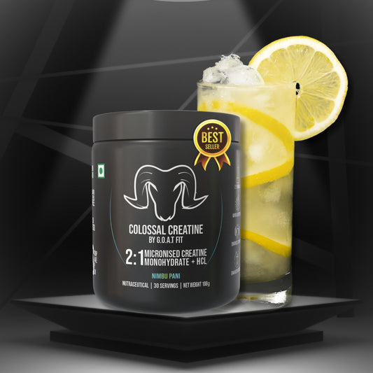 G.O.A.T Fit Colossal Creatine – 2:1 Formula - 2g Monohydrate + 1g HCl | 3g of Pure & Micronized Creatine for High Bioavailability and Fast Absorb, Muscle & Strength Formula | Nimbu Pani | 108gm