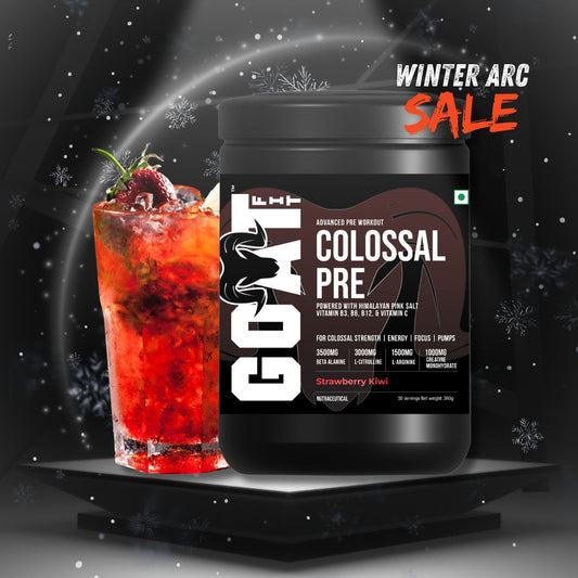 Colossal Pre - Strawberry Kiwi | Advanced Pre Workout for Colossal Strength, Energy, Focus and Pumps | 30/60 servings - 360gms360gms