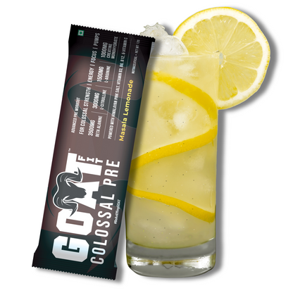 G.O.A.T Fit Colossal Pre - Masala Lemonade | Single Serving Sachet | For Colossal Strength, Pumps, Focus and Endurance