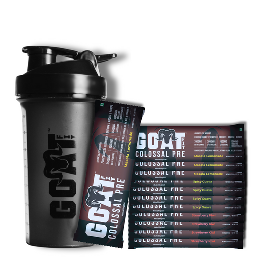 G.O.A.T Fit Colossal Assortment | All Flavors Preworkout Sachets with Free Shaker(Black/Black)