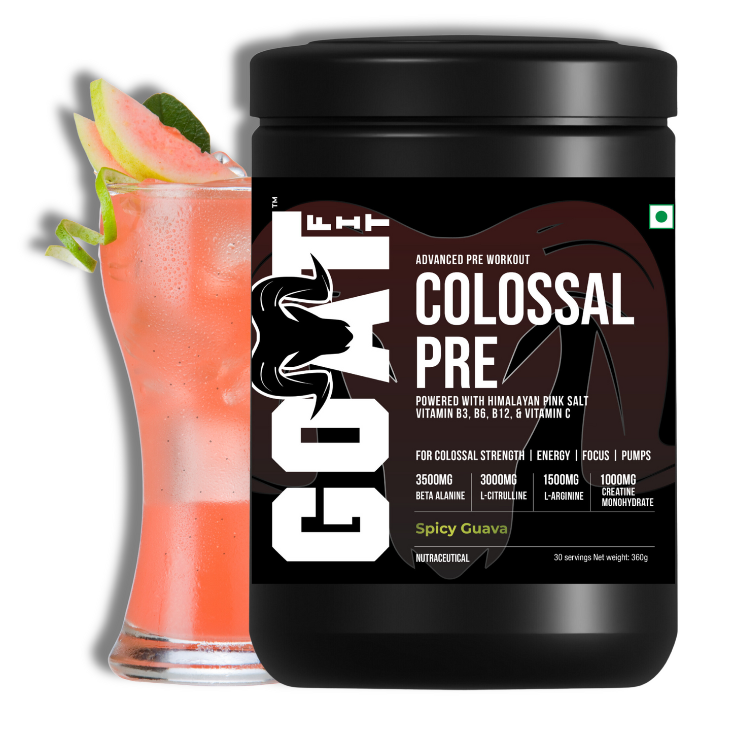 G.O.A.T Fit Colossal Pre - Spicy Guava | 360 | For Colossal Strength, Pumps, Focus and Endurance