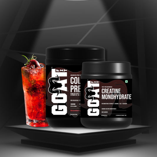 Colossal Combo | Colossal Pre Strawberry Kiwi 180gm Pre Workout  + 100% Pure and Micronised Unflavoured Creatine 100gm