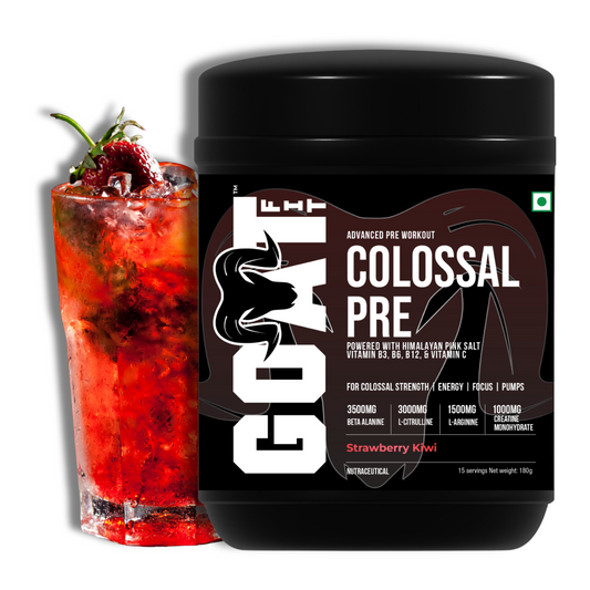 G.O.A.T Fit Colossal Pre - Strawberry Kiwi | 180gms | For Colossal Strength, Pumps, Focus and Endurance