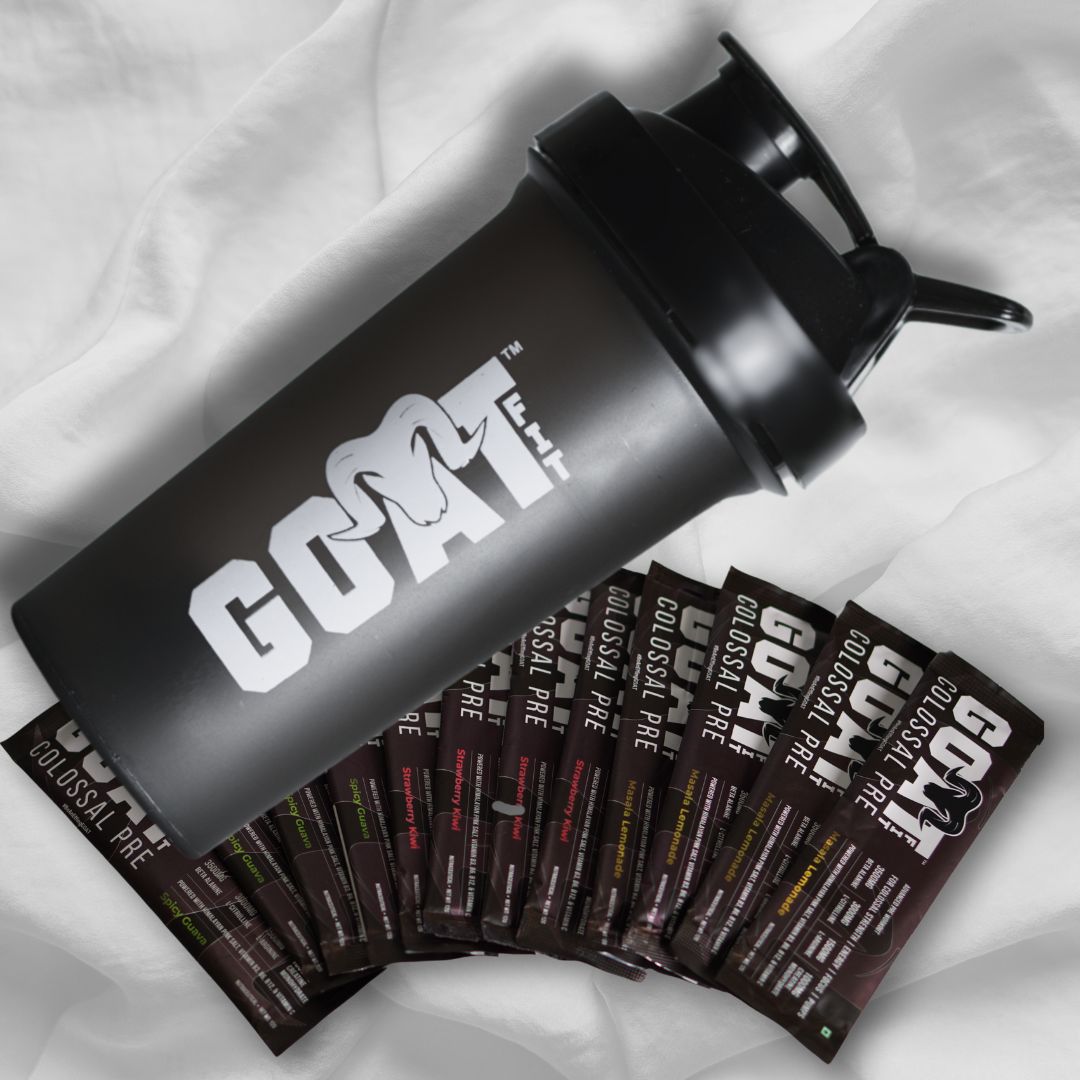 G.O.A.T Fit Colossal Assortment | All Flavors Preworkout Sachets with Free Shaker (Black/White)